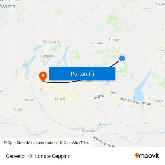 Cerveno to Lonate Ceppino map