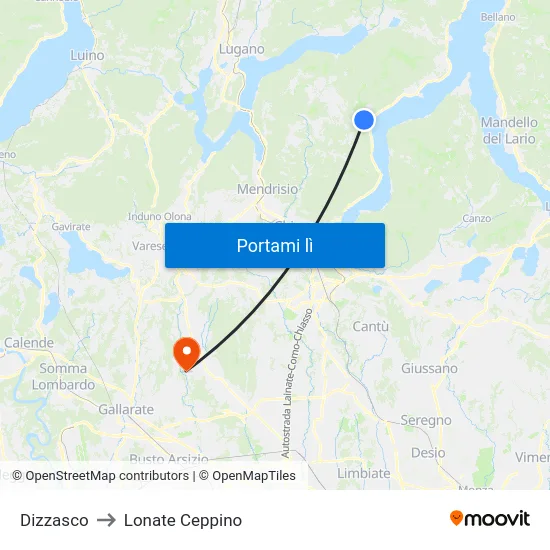 Dizzasco to Lonate Ceppino map