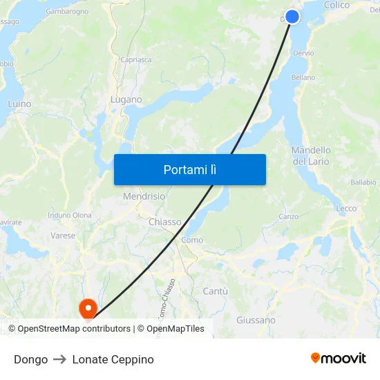 Dongo to Lonate Ceppino map