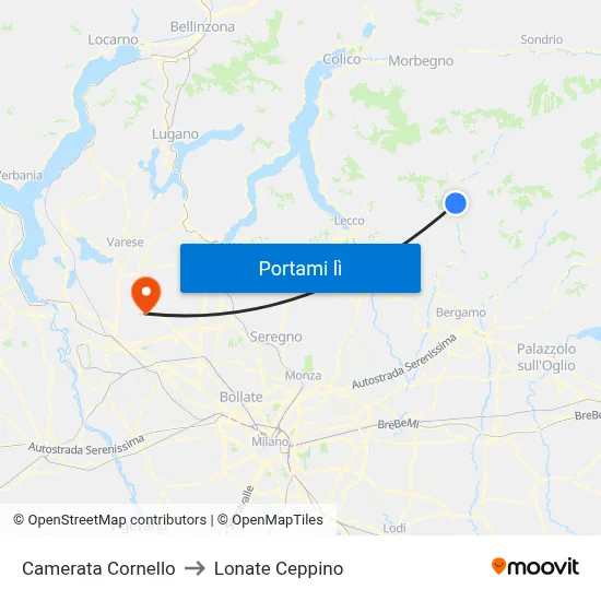 Camerata Cornello to Lonate Ceppino map