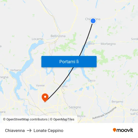 Chiavenna to Lonate Ceppino map