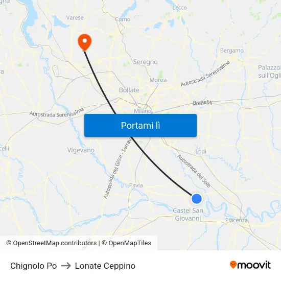 Chignolo Po to Lonate Ceppino map