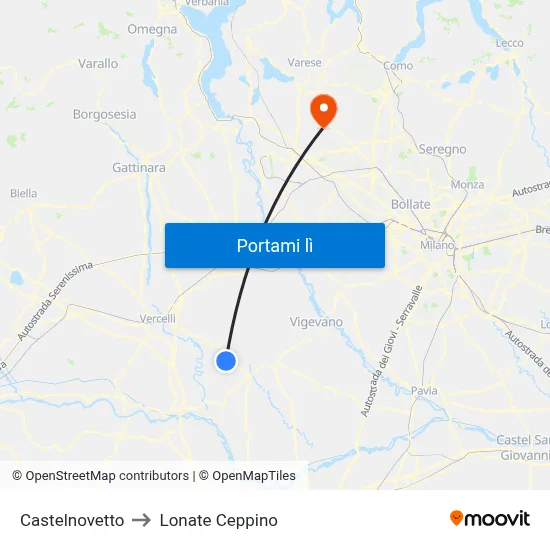 Castelnovetto to Lonate Ceppino map