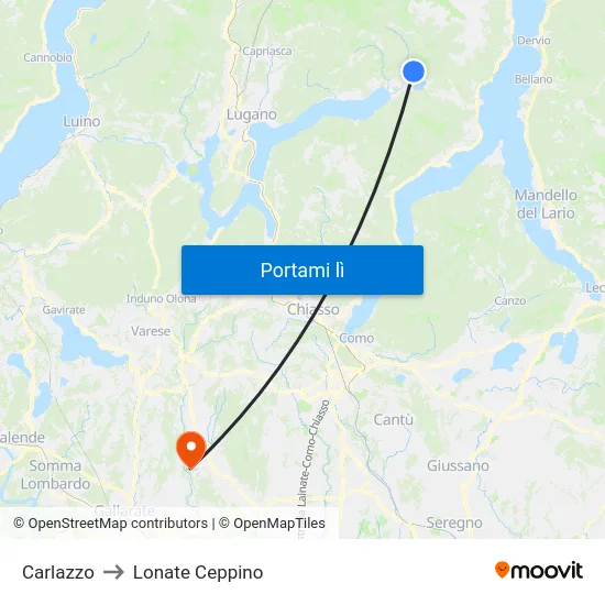 Carlazzo to Lonate Ceppino map