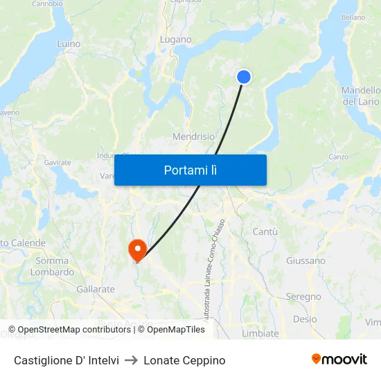 Castiglione D' Intelvi to Lonate Ceppino map