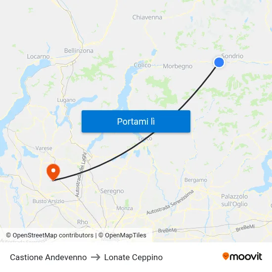 Castione Andevenno to Lonate Ceppino map