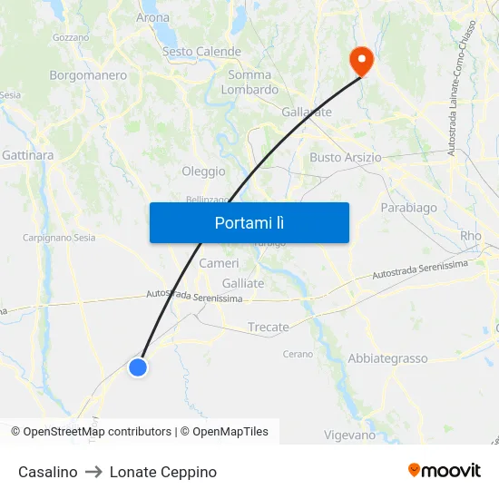 Casalino to Lonate Ceppino map