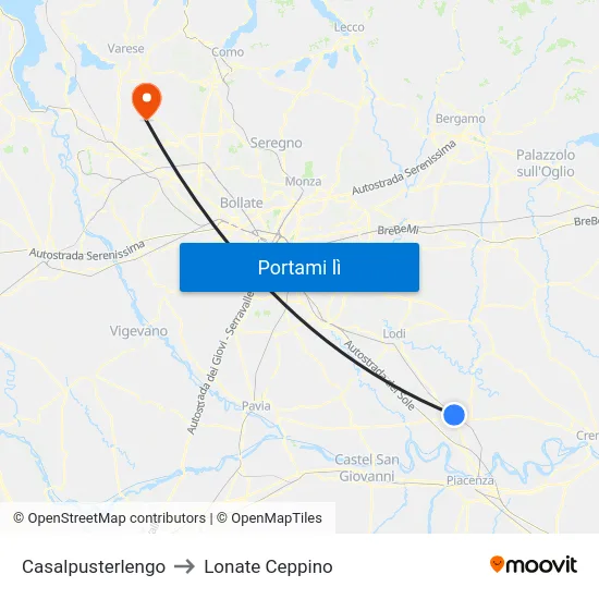 Casalpusterlengo to Lonate Ceppino map