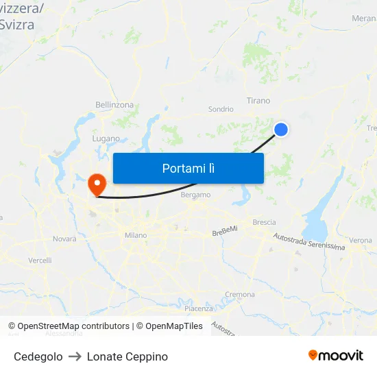 Cedegolo to Lonate Ceppino map