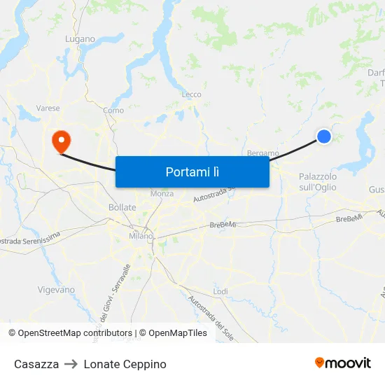 Casazza to Lonate Ceppino map