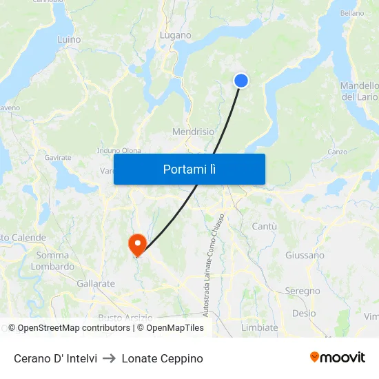 Cerano D' Intelvi to Lonate Ceppino map