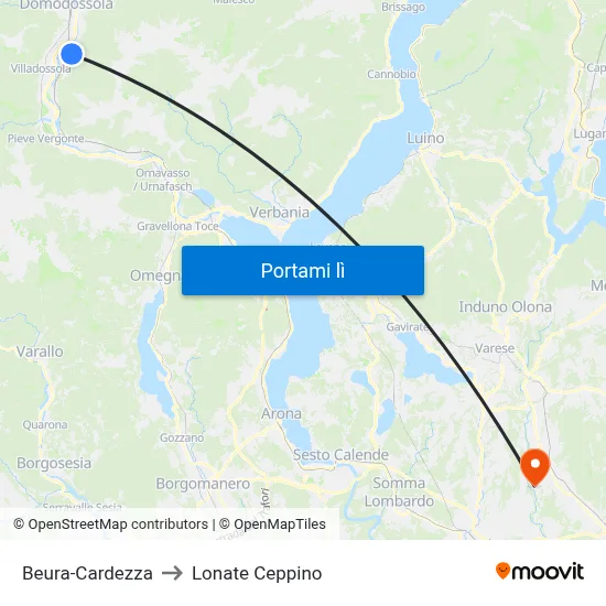 Beura-Cardezza to Lonate Ceppino map