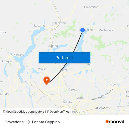 Gravedona to Lonate Ceppino map