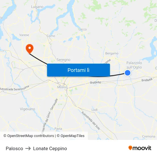 Palosco to Lonate Ceppino map