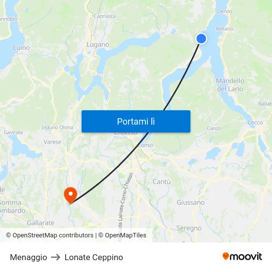 Menaggio to Lonate Ceppino map