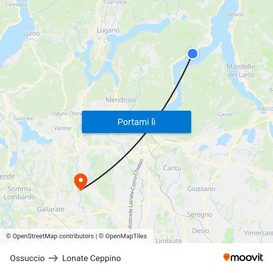 Ossuccio to Lonate Ceppino map