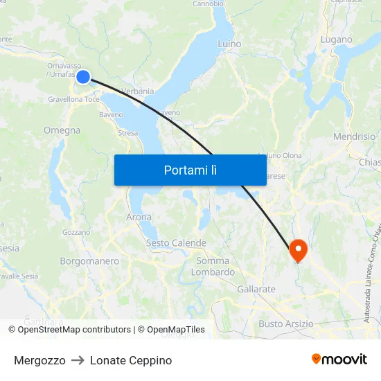 Mergozzo to Lonate Ceppino map