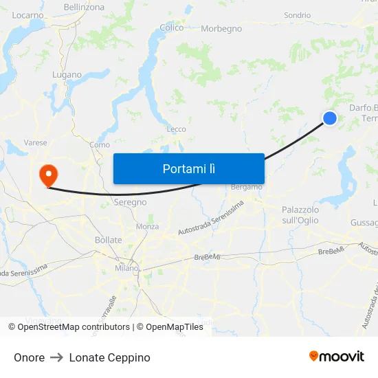 Onore to Lonate Ceppino map