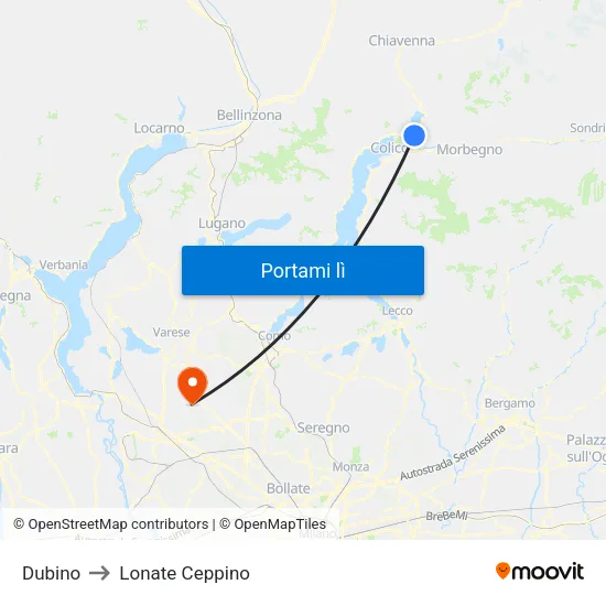 Dubino to Lonate Ceppino map
