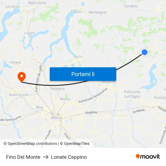 Fino Del Monte to Lonate Ceppino map