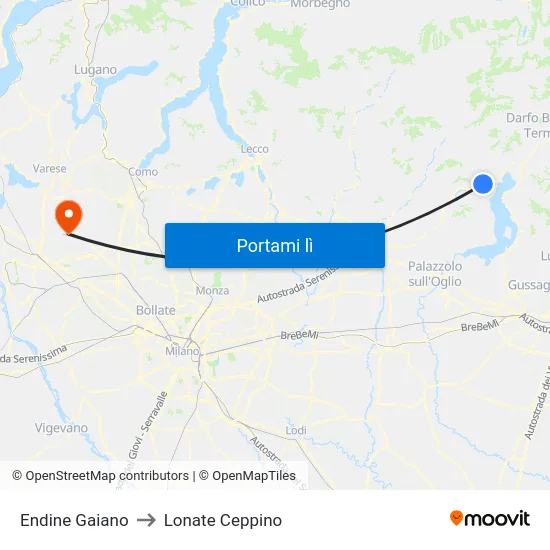 Endine Gaiano to Lonate Ceppino map