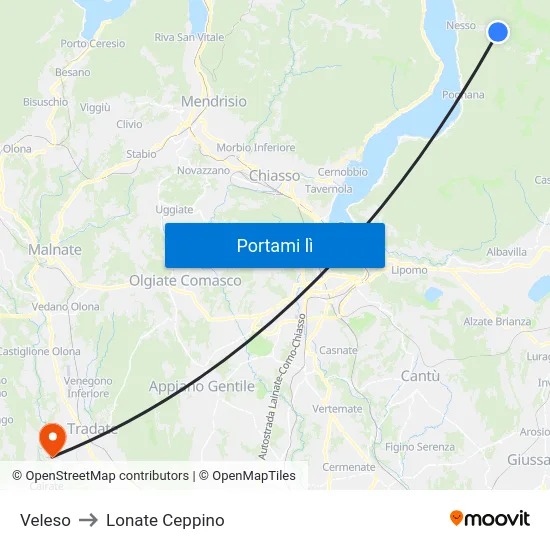 Veleso to Lonate Ceppino map