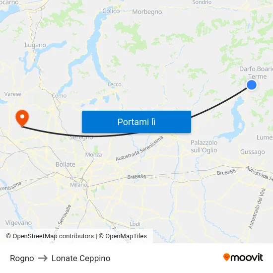 Rogno to Lonate Ceppino map