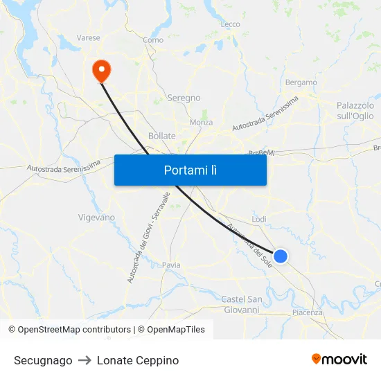 Secugnago to Lonate Ceppino map
