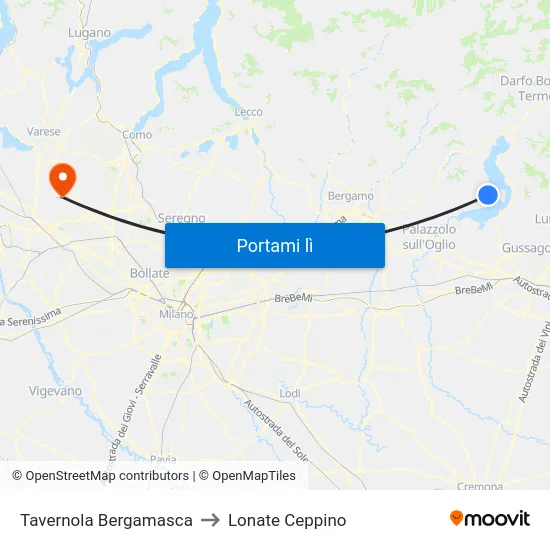 Tavernola Bergamasca to Lonate Ceppino map