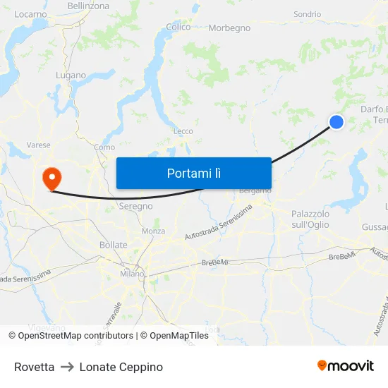 Rovetta to Lonate Ceppino map