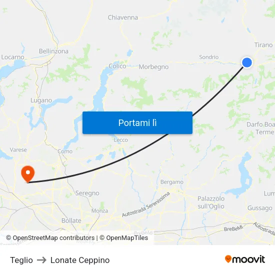Teglio to Lonate Ceppino map
