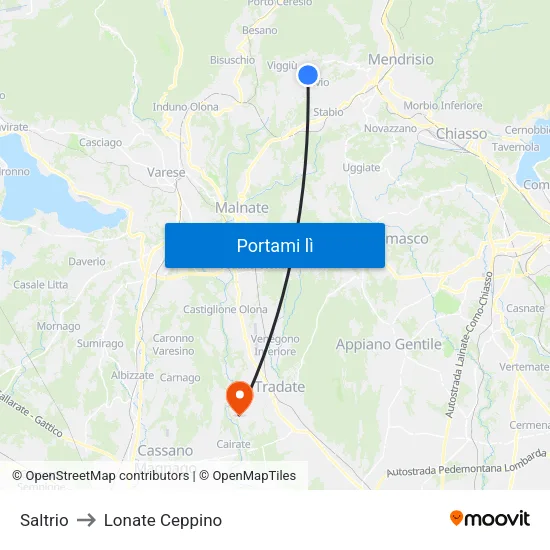 Saltrio to Lonate Ceppino map