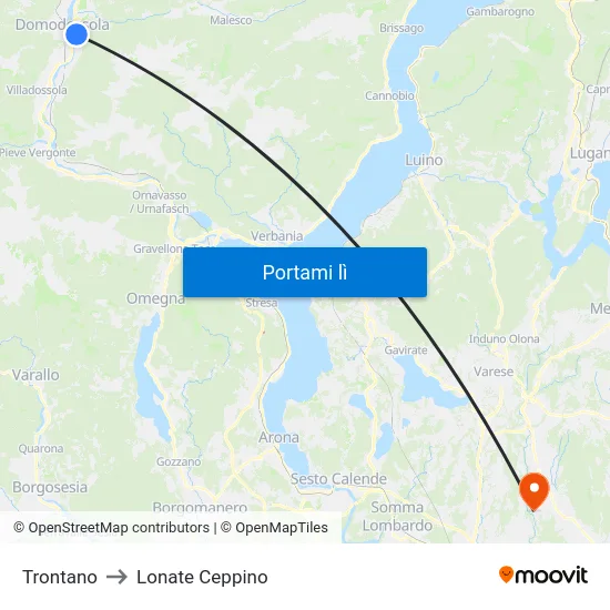 Trontano to Lonate Ceppino map
