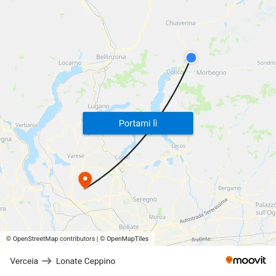 Verceia to Lonate Ceppino map
