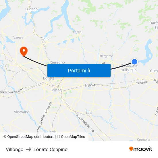 Villongo to Lonate Ceppino map