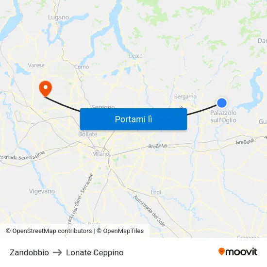 Zandobbio to Lonate Ceppino map