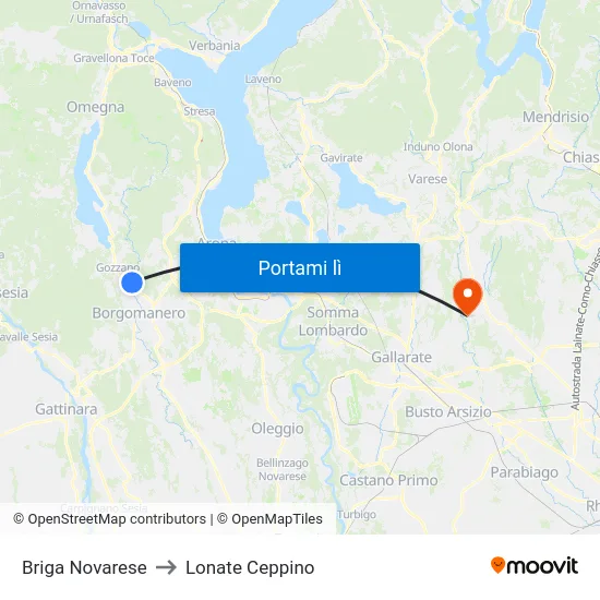 Briga Novarese to Lonate Ceppino map