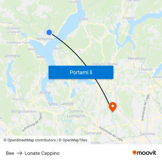 Bee to Lonate Ceppino map
