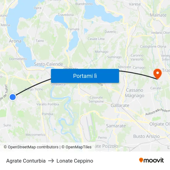 Agrate Conturbia to Lonate Ceppino map