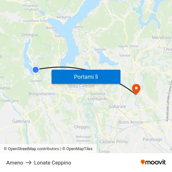 Ameno to Lonate Ceppino map