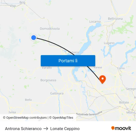 Antrona Schieranco to Lonate Ceppino map
