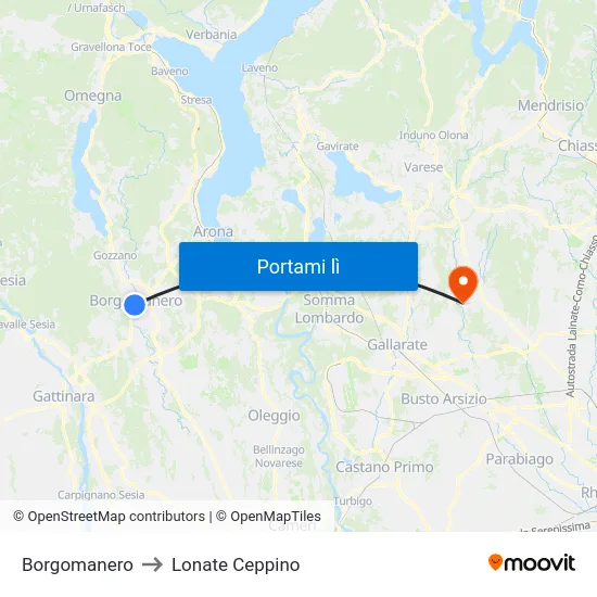 Borgomanero to Lonate Ceppino map