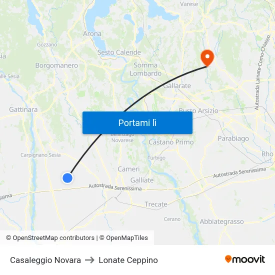 Casaleggio Novara to Lonate Ceppino map
