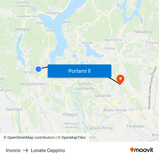 Invorio to Lonate Ceppino map