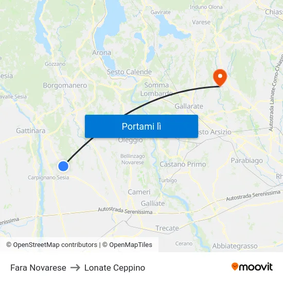 Fara Novarese to Lonate Ceppino map