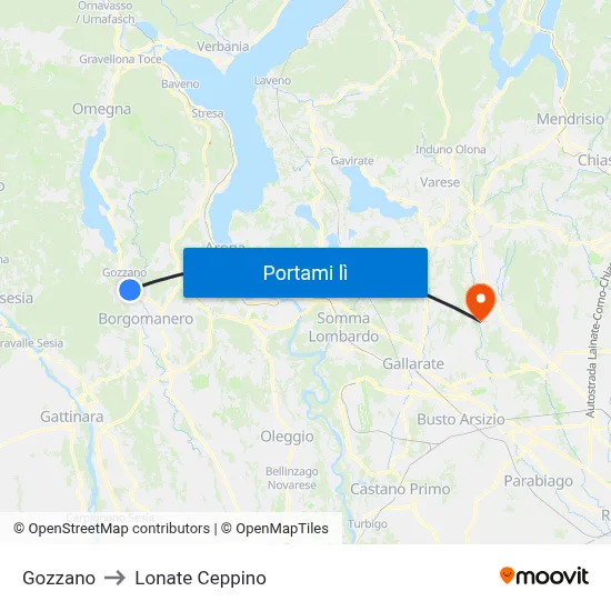 Gozzano to Lonate Ceppino map