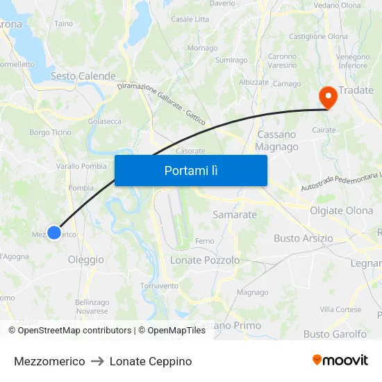 Mezzomerico to Lonate Ceppino map