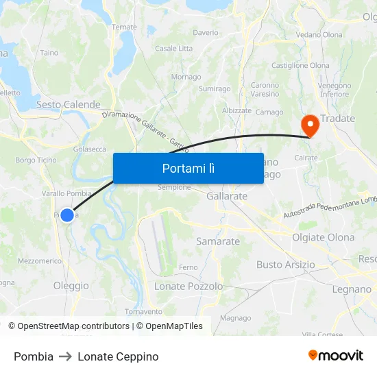 Pombia to Lonate Ceppino map
