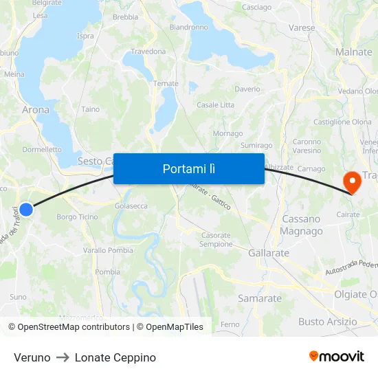 Veruno to Lonate Ceppino map