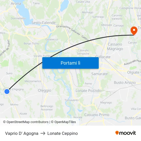 Vaprio D' Agogna to Lonate Ceppino map